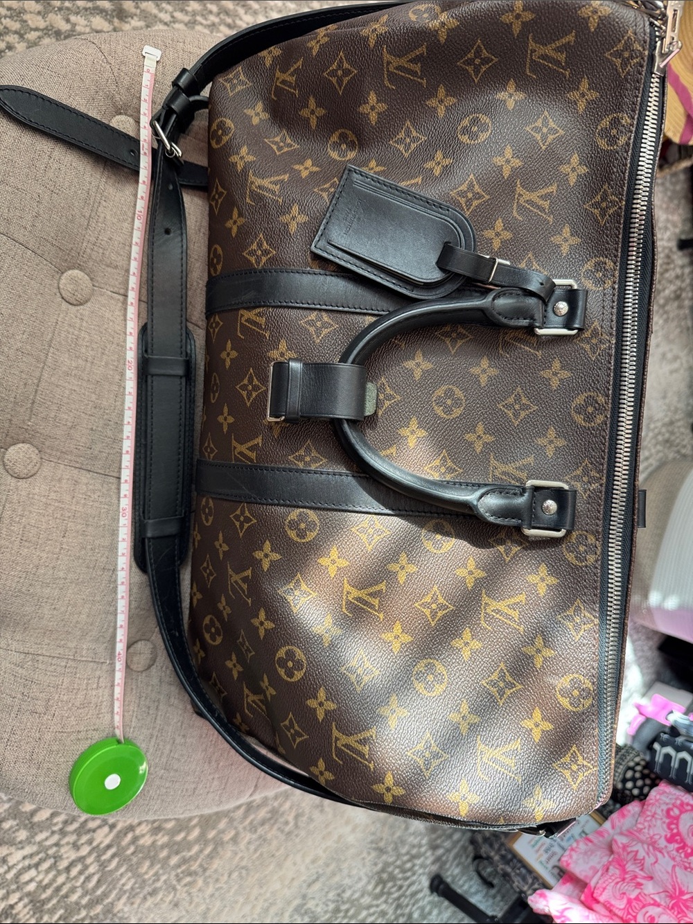 Louis Vuitton Keepall 45 Brown Monogram Canvas Duffel with Black Leather Trim